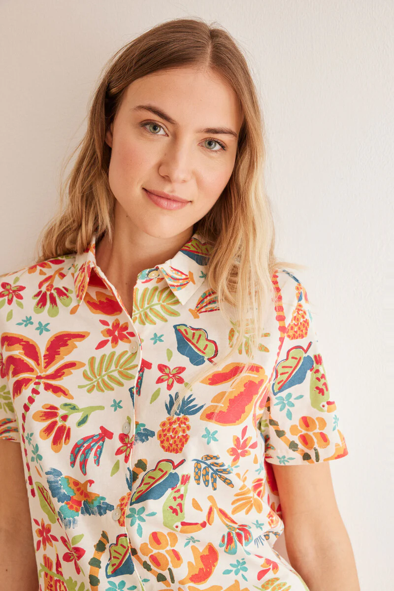 Classic 100% cotton pyjamas with tropical shorts - Image 3