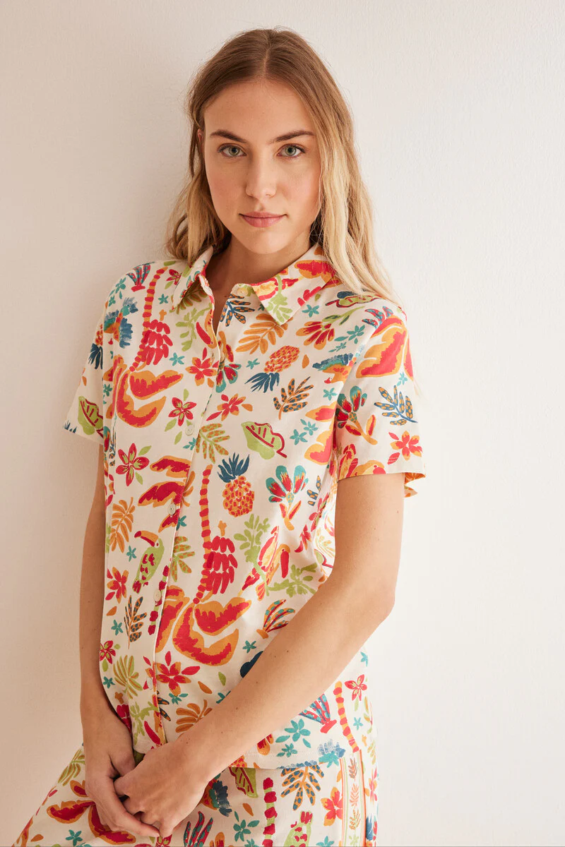 Classic 100% cotton tropical Capri pyjamas - Image 3