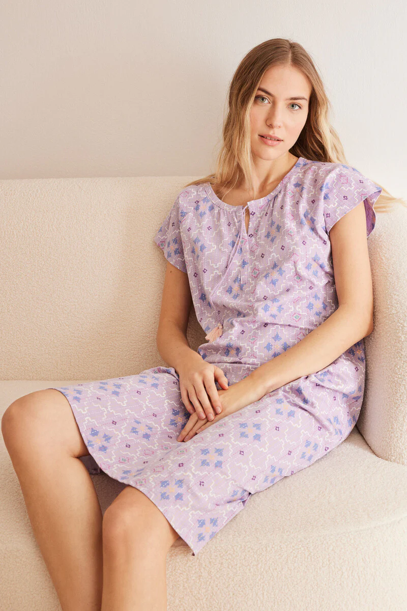Diamond cotton nightgown in 100% cotton - Image 3