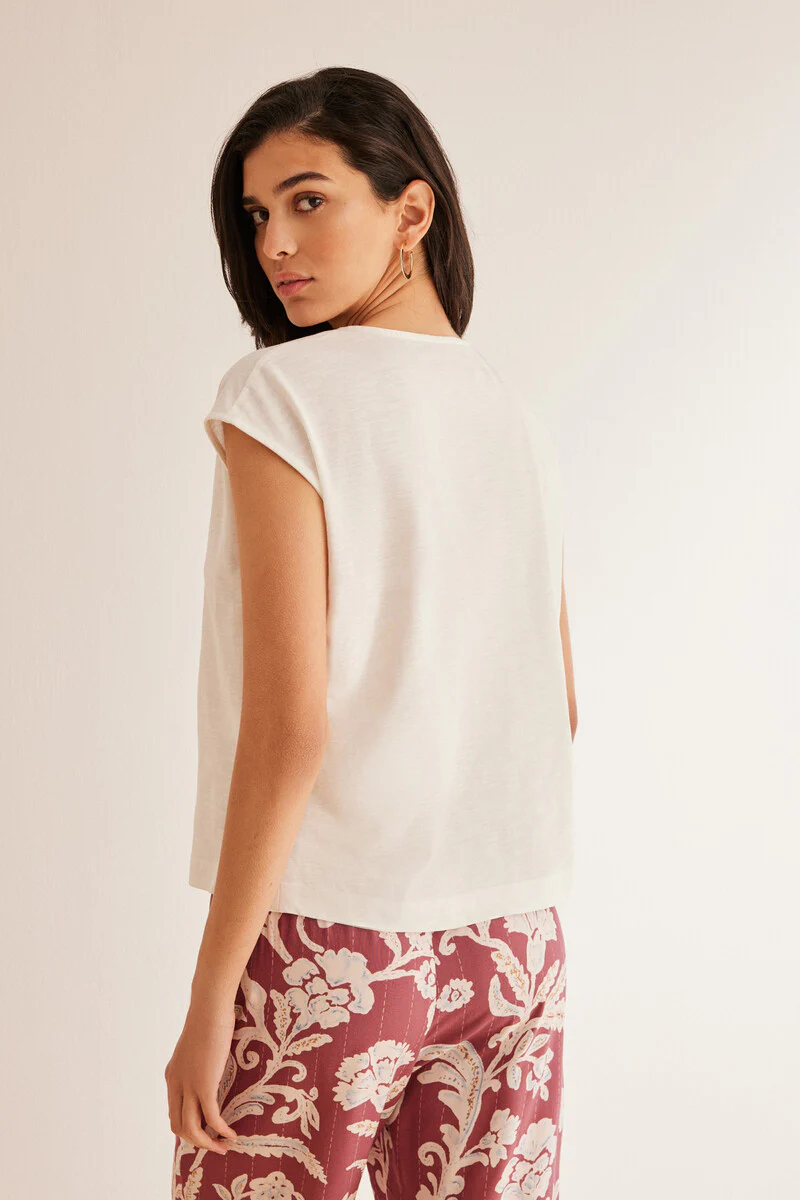 Ivory slub textured T-shirt - Image 5