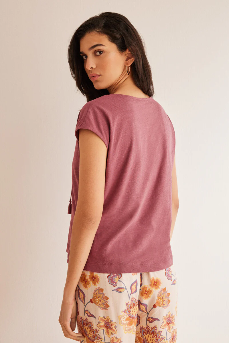 Maroon slub textured T-shirt - Image 5