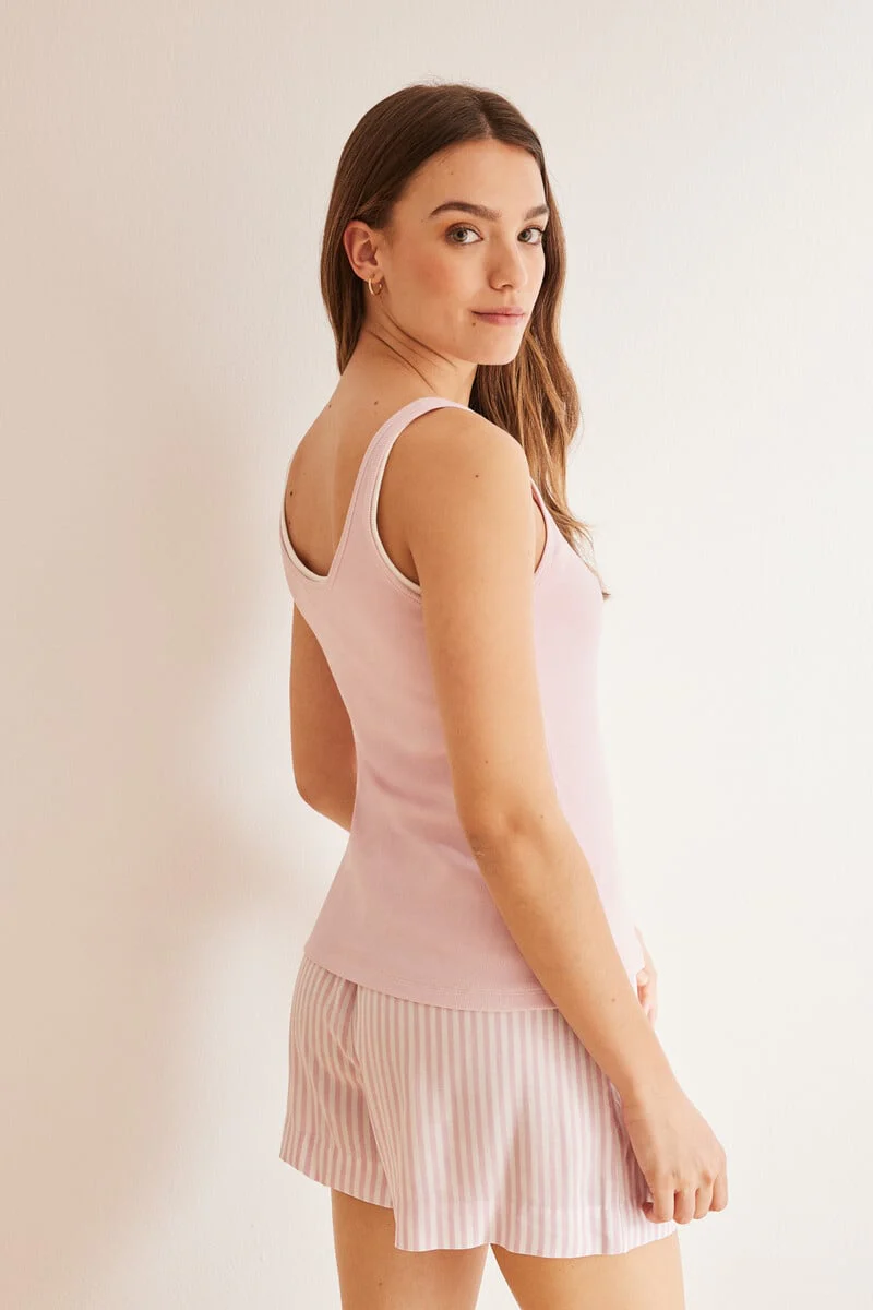 Pink striped short vest pyjamas - Image 6