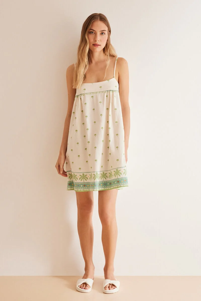 Short 100% cotton palm tree nightgown - Image 4