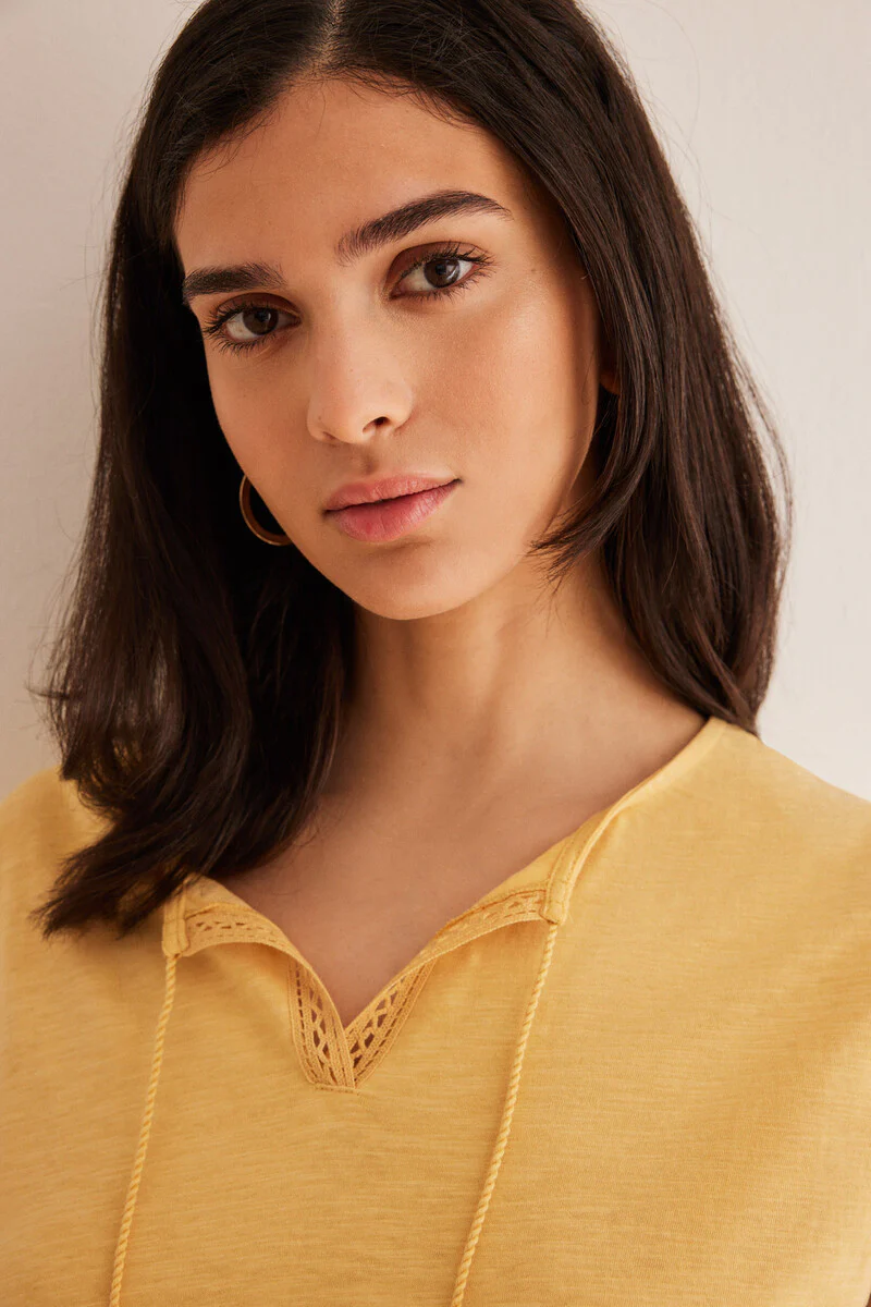 Yellow slub textured T-shirt - Image 4