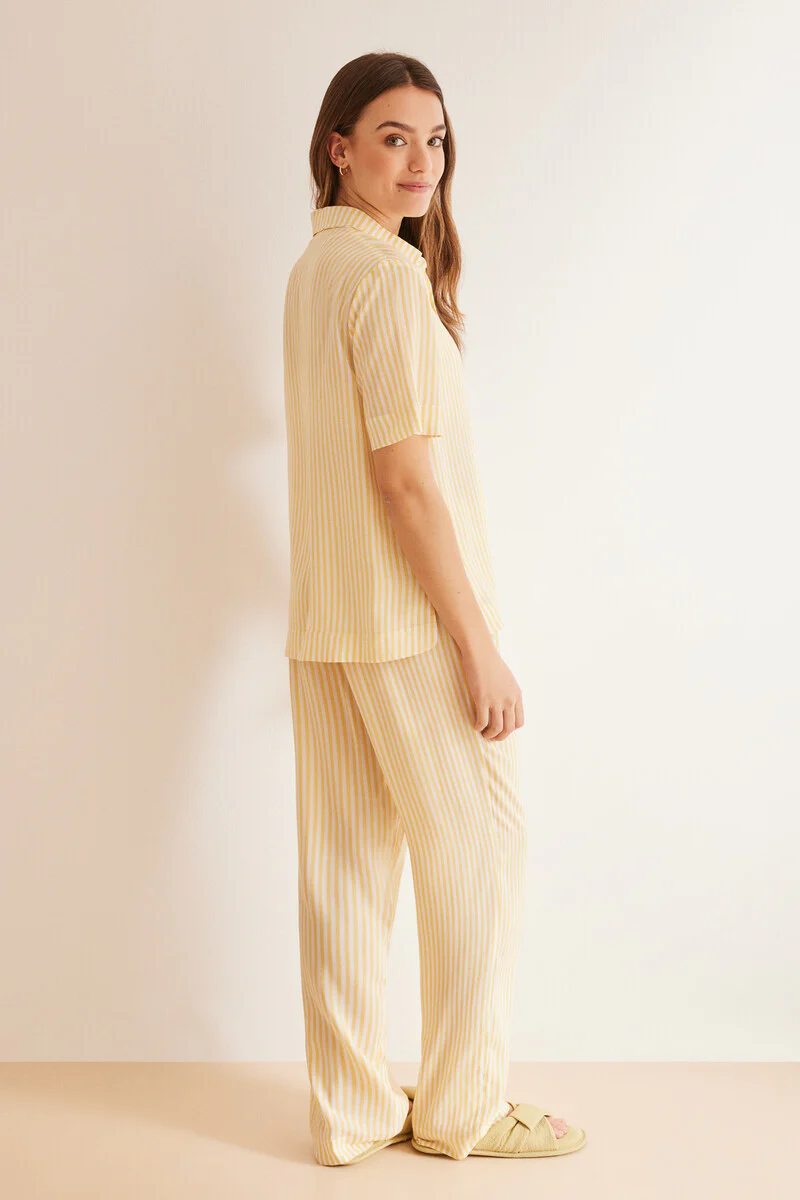 Yellow striped viscose classic pyjamas - Image 5